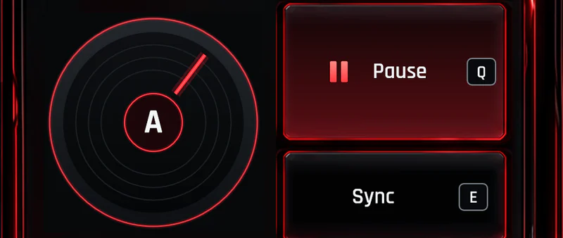 Deck A in PixelDJ, its Pause button on Q and its Sync button on E